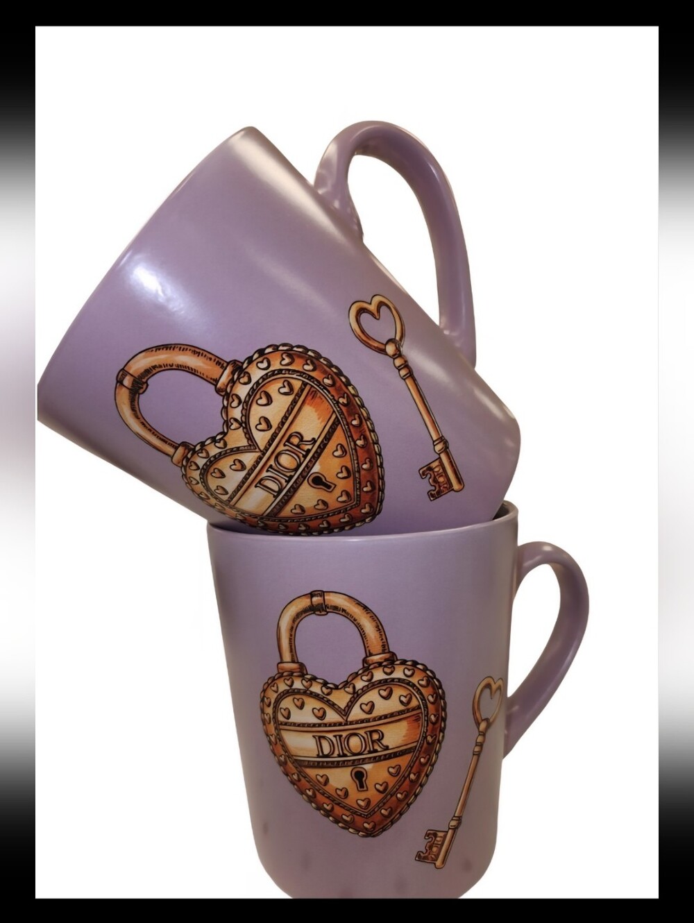 🔥Not Restock🔥 20 OZ Ceramic Coffee Mug Gold Heart Lock Lavender  Made In USA